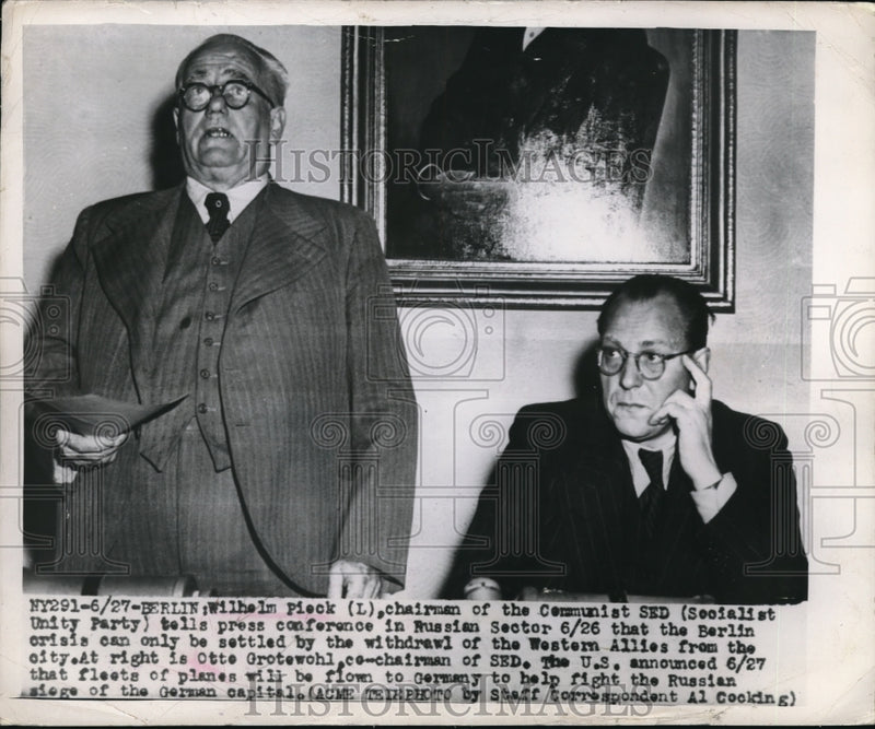 Load image into Gallery viewer, 1948 Media Photo Berlin Wilhelm Pieck Communist SED &amp; Otto Grotewohl
