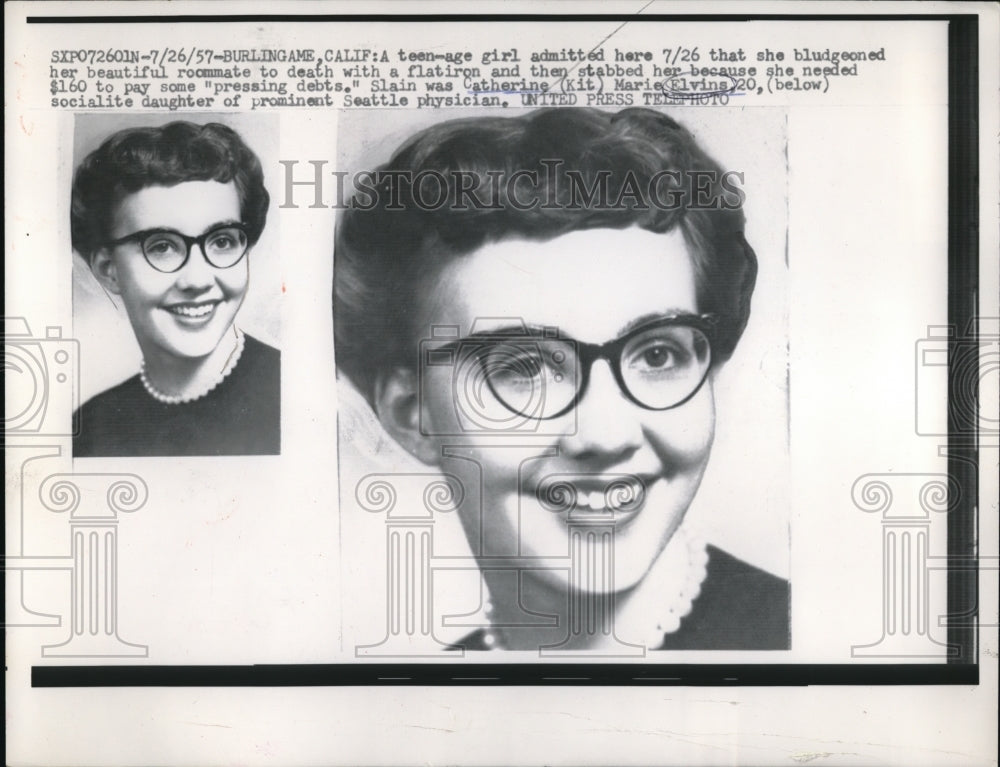 1957 Media Photo BurlingameCalif Catherine MArie Elvins slain by her roomate