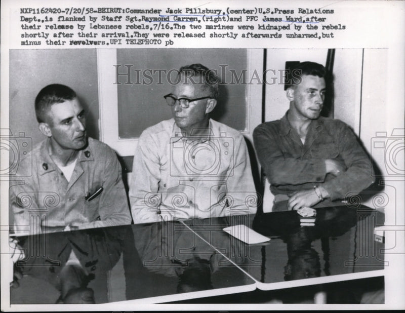 Load image into Gallery viewer, 1958 Press Photo Jack Pillsbury Raymond Carren James Ward Lebanese Rebels
