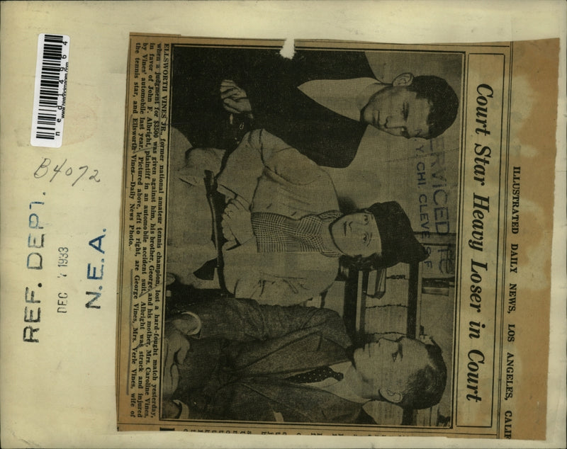 Load image into Gallery viewer, 1963 Media Photo Ellsworth Vines George Caroline John F. Albright Tennis Star
