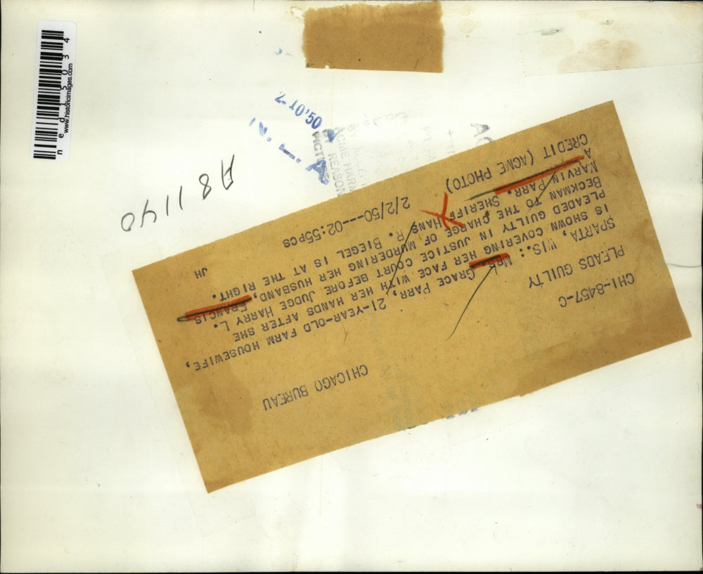 1950 Press Photo Mrs. Grace Parr pleads guilty to murdering her husband