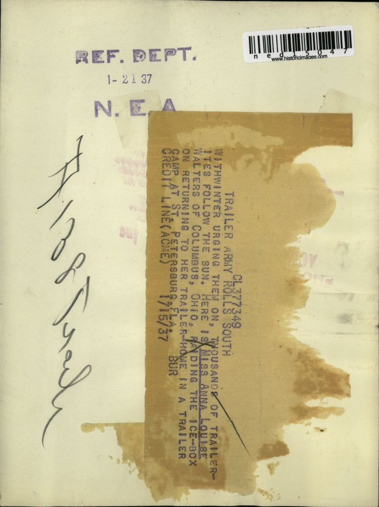 1937 Media Photo St Petersburg FLa with winter coming on thousands of Trailer-