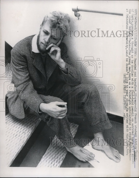 1957 Press Photo French Student Adrian Douady Arrives To Princeton University