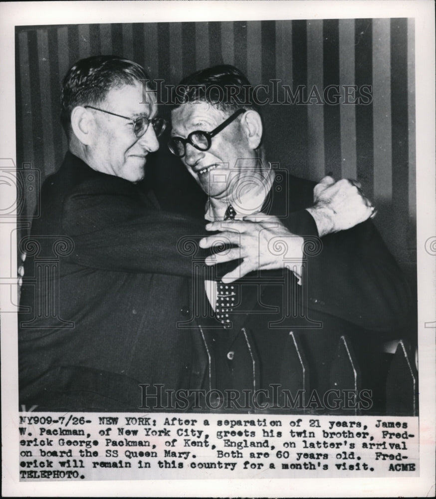 1949 Press Photo Twin Brothers James W., Frederick George Packman Reunited