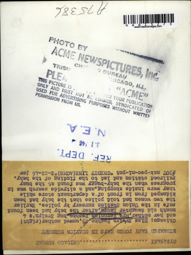 1946 Press Photo Miss Evelyn Peshko And Mrs. Veronica Peshko Reunited With Baby