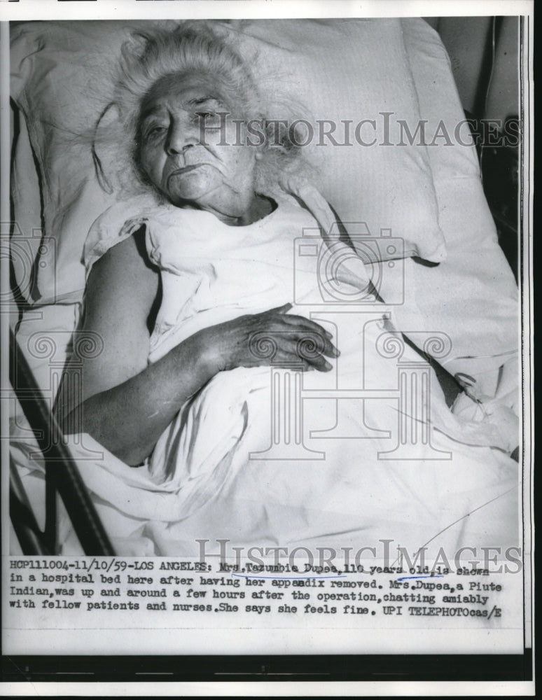 Load image into Gallery viewer, 1959 Media Photo LA Calif Mrs Tazumbia Dupes age 110 after apendix operation
