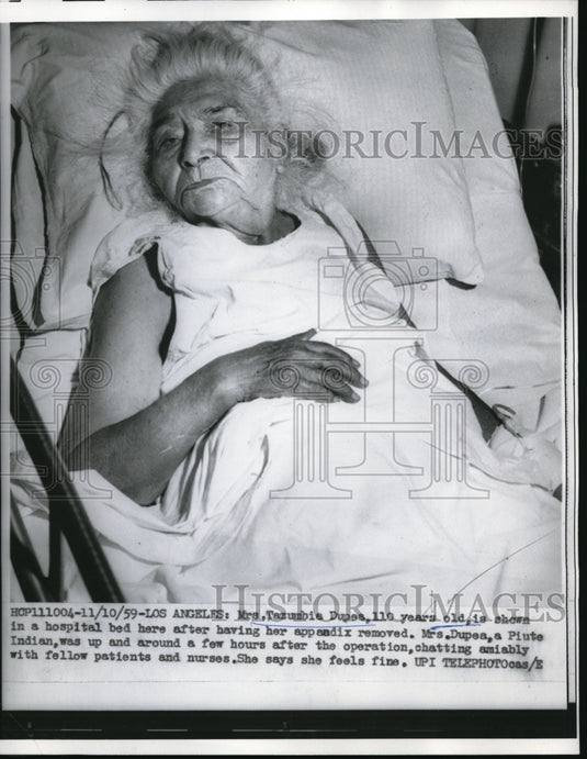 1959 Media Photo LA Calif Mrs Tazumbia Dupes age 110 after apendix operation