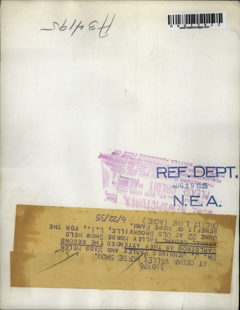 1935 Media Photo J Jennings Varley & Helen Carlstrom at Cedar Valley horse show