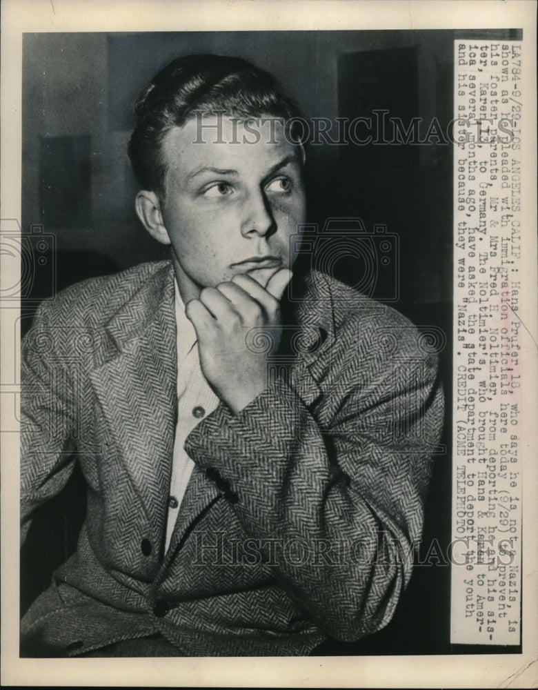 1948 Media Photo Hans Prufer denying he's a German as claimed by foster parents