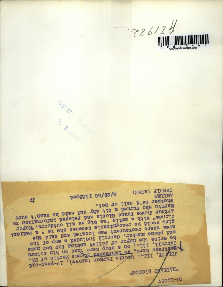 Load image into Gallery viewer, 1950 Media Photo 17-year-old Gloria Parker impressed Eugene of Mt. Carroll
