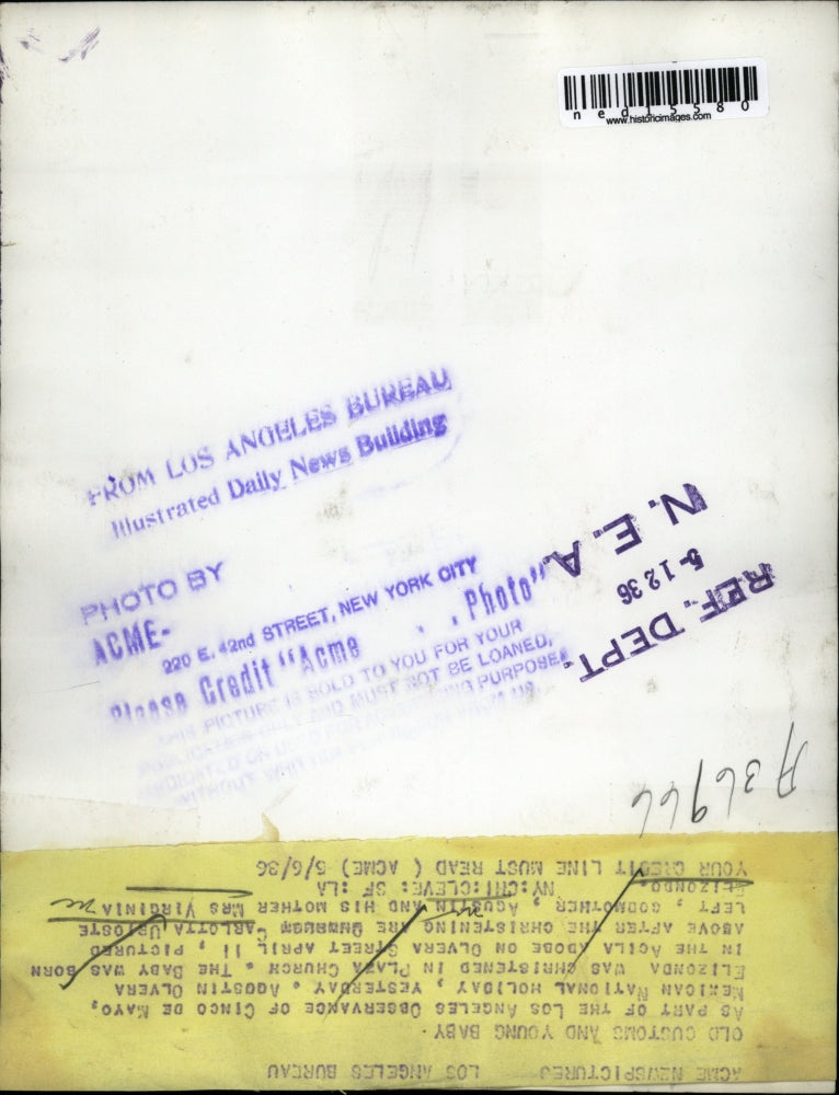 1936 Press Photo Augustin Elizonda Christened In Plaza Church Los Angeles