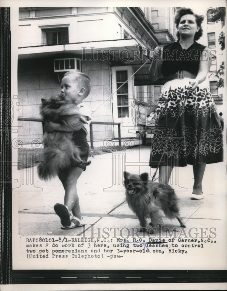1957 Media Photo Raleigh NC Mrs RO Davis of Garner NC with son Rick & dog