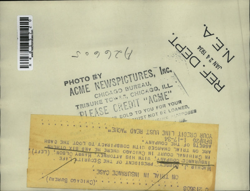 Load image into Gallery viewer, 1934 Media Photo Machir J Dorsey President of Security Life Insurance co with
