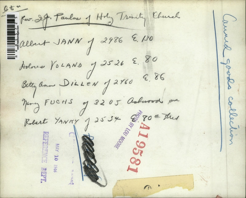 Load image into Gallery viewer, 1946 Media Photo J G Paulms, Albert Jann, Dolores Voland, Betty Ann Dillen, and
