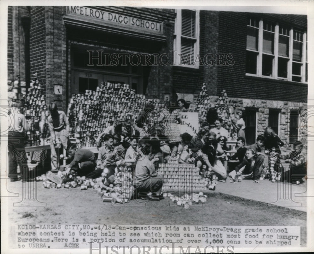 1946 Press Photo Kansas City Mo McElroy Dragg school kids hold food drive