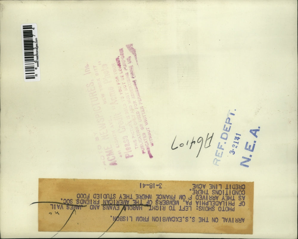 1941 Media Photo Harold Evans & James Vail Phila Pa American Friends Society