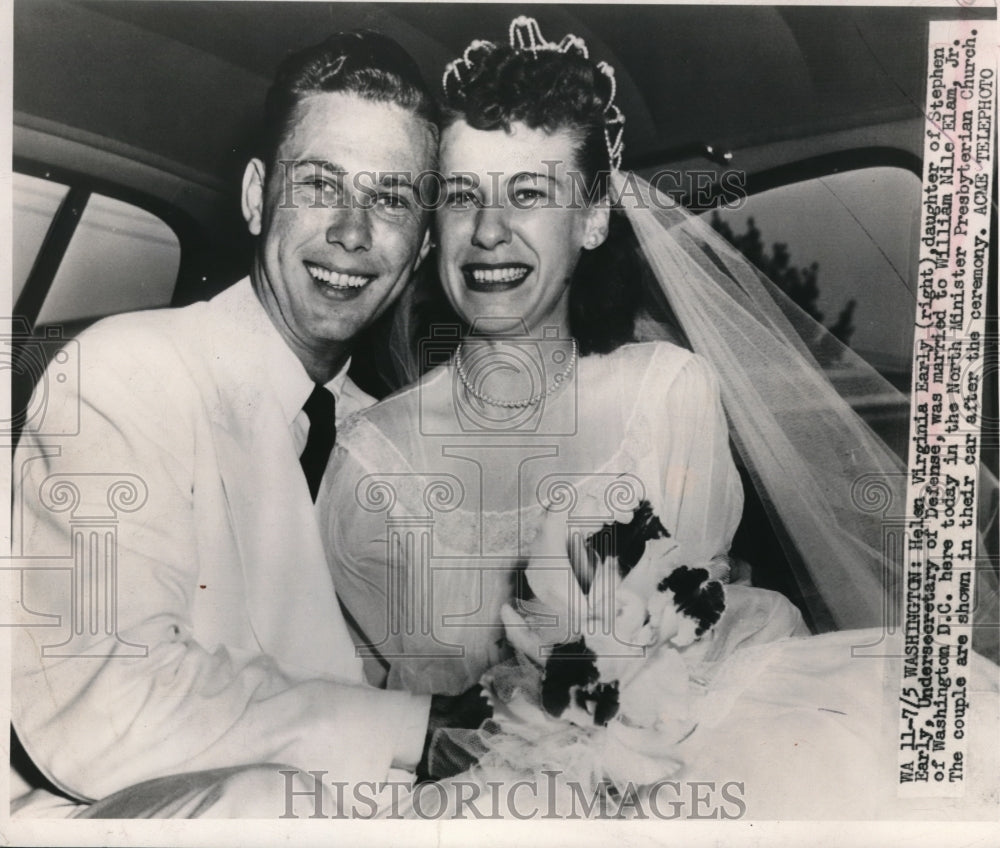 1949 Media Photo Wash DC Helen V Early wedding to William Nile Elam Jr