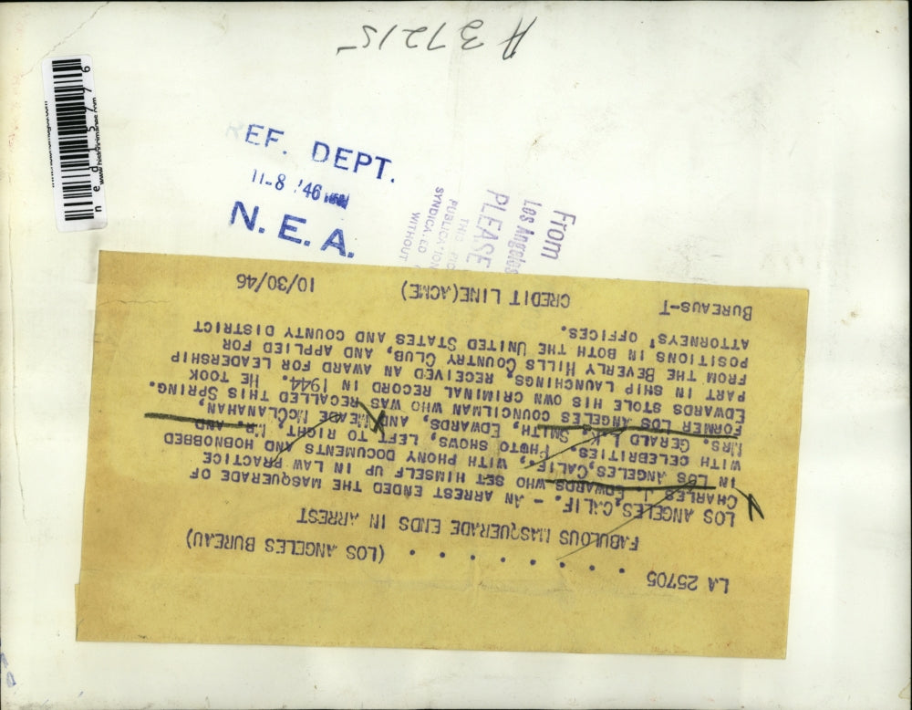 1946 Media Photo La Calif.Charles Edeards, Mr & Mrs GLK Smith,M McClanahan