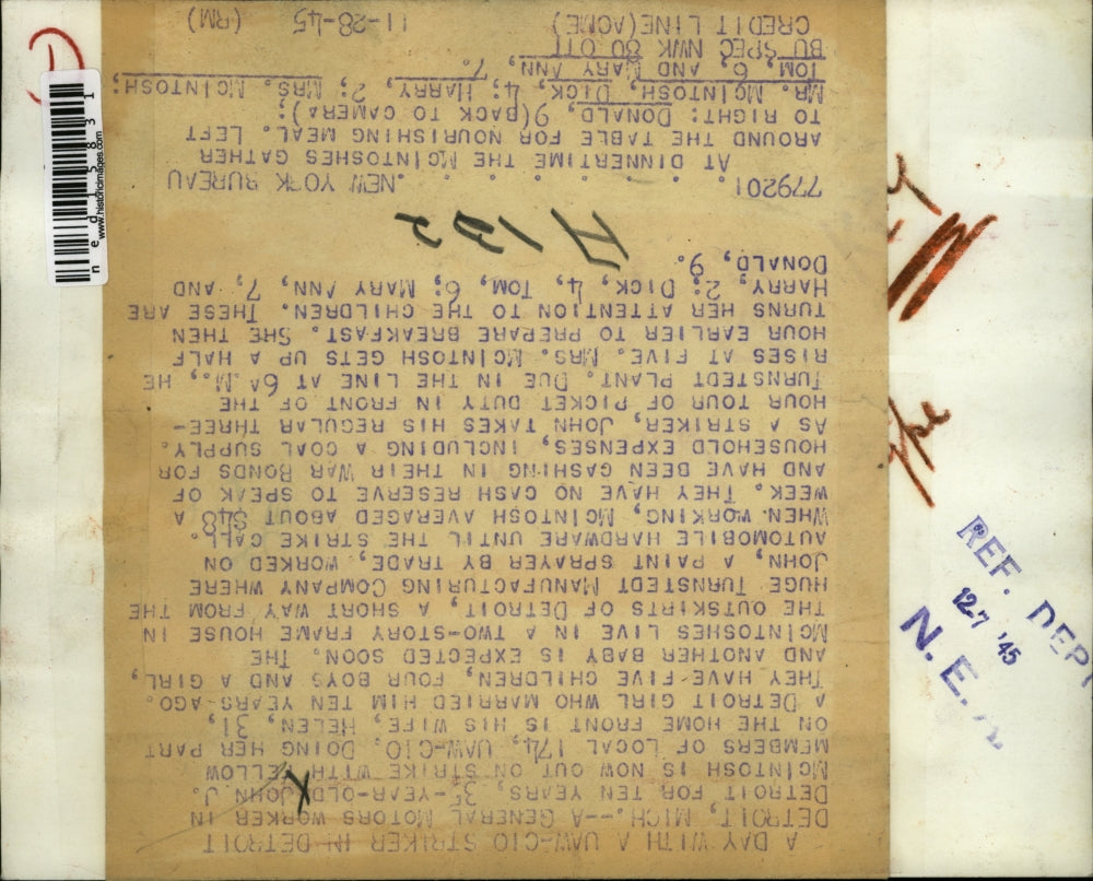 1945 Media Photo Detroit Mich General Motors worker John J McIntosh is out on