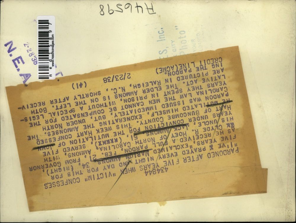 1938 Media Photo Marion Ammons pardonned in NC murders, uncle Jack Ammons