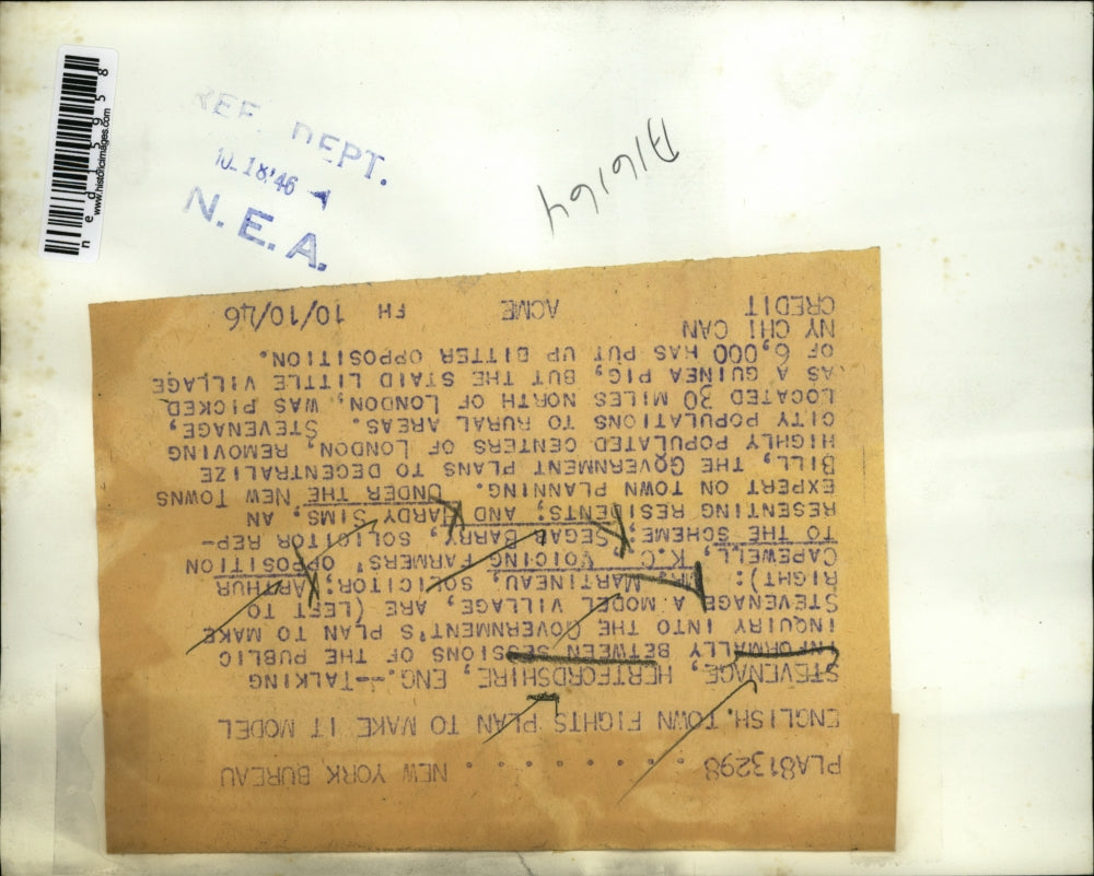 1946 Press Photo Stevenage Herfordshire England Martineau Arthur Capewell