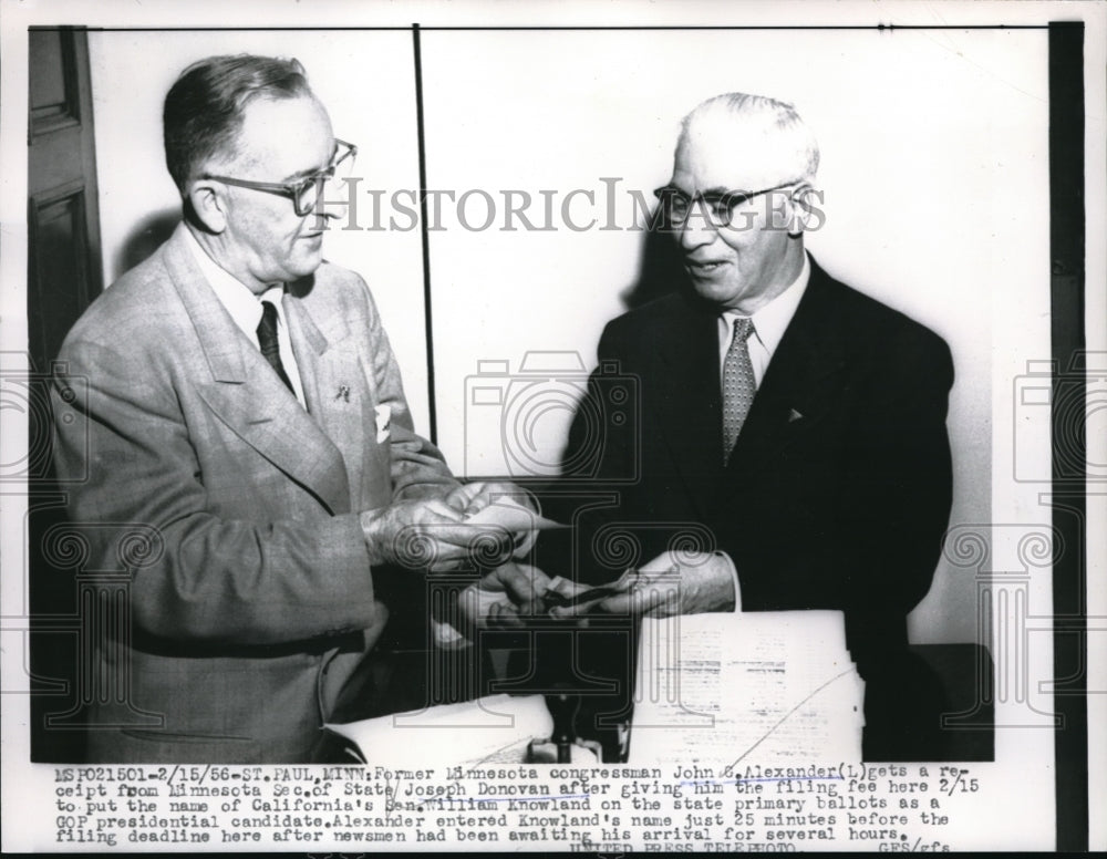 1956 Media Photo St Paul MN Former Rep John Alexander & Sec of State J Donovan