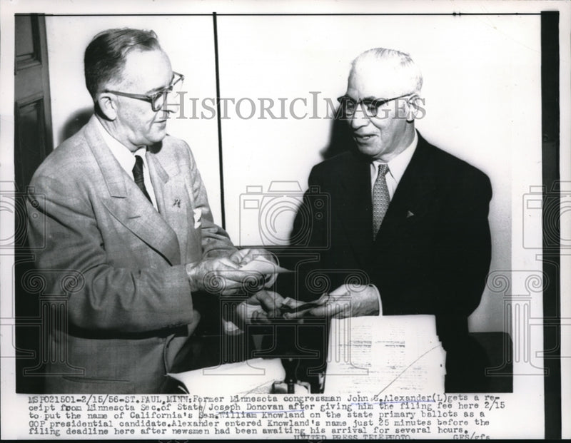 Load image into Gallery viewer, 1956 Media Photo St Paul MN Former Rep John Alexander &amp; Sec of State J Donovan

