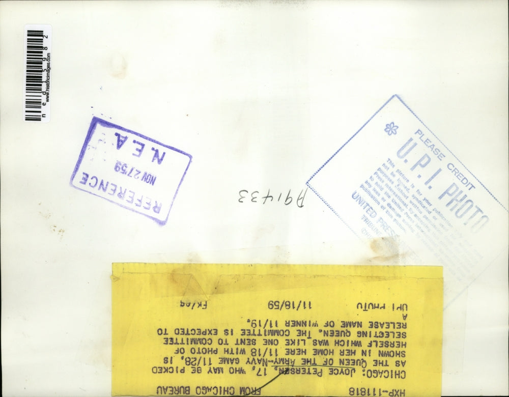 1959 Media Photo Chicago Joyce Peterson Army-Navy Game Soon To Be Queen