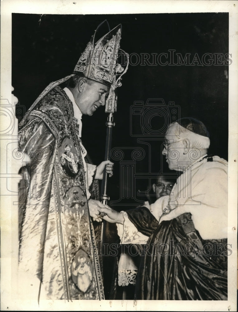 Load image into Gallery viewer, 1937 Media Photo Rev. John A. Duffy Congratulates Patrick Cardinal Hayes
