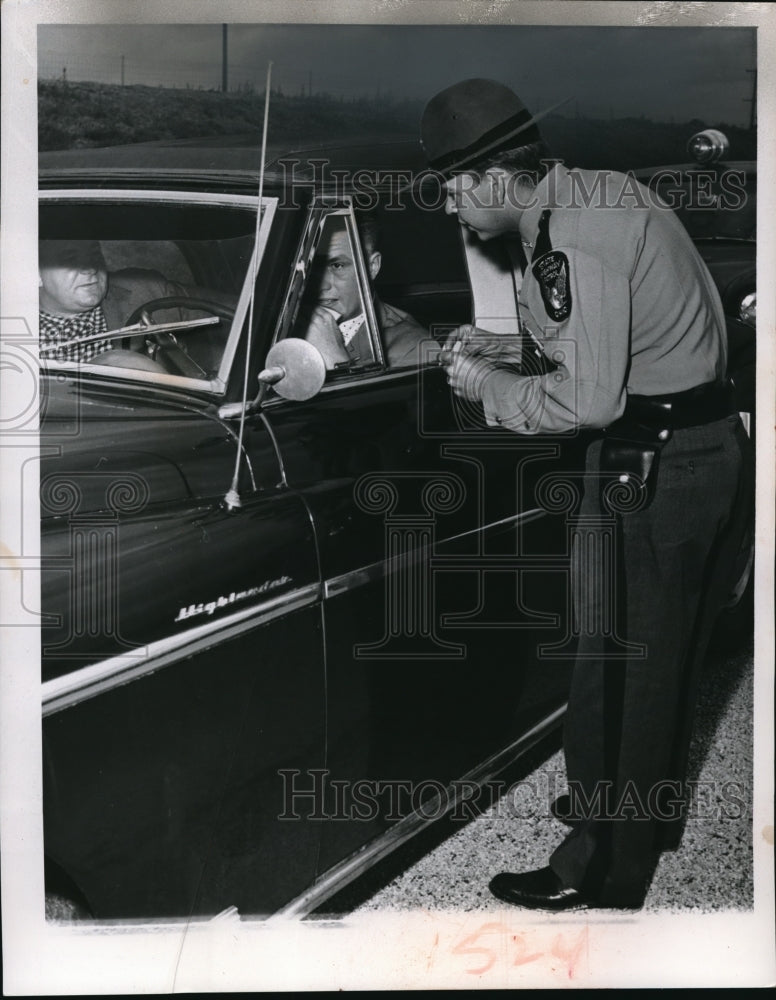Load image into Gallery viewer, 1955 Media Photo Patrolman Rogge &amp; driver Mike Kunynes
