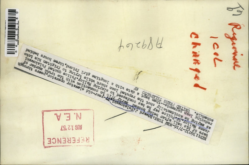 Load image into Gallery viewer, 1957 Media Photo NYC Ed J Polakowski in jail for murder of James Malloy
