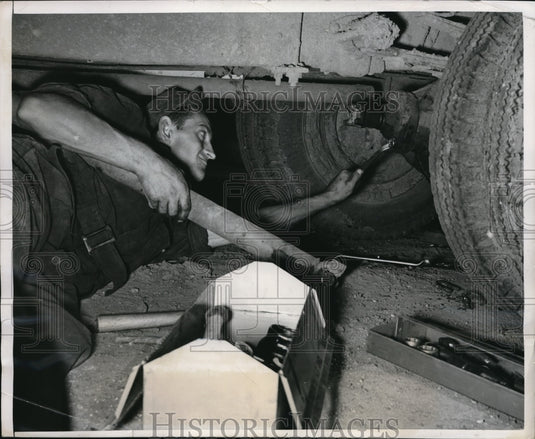 1950 Media Photo Zintars Antoniskis auto mechanic at F Meier dairy in Neb