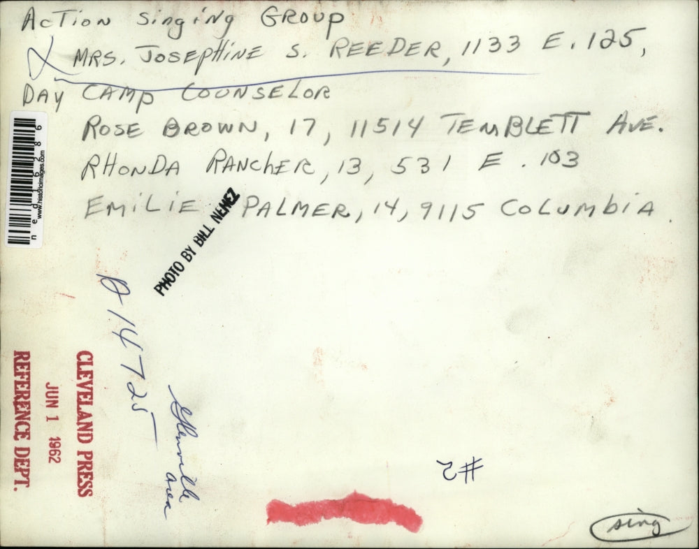 1962 Press Photo Cleveland Action singing group Mrs J Reeder, R Brown