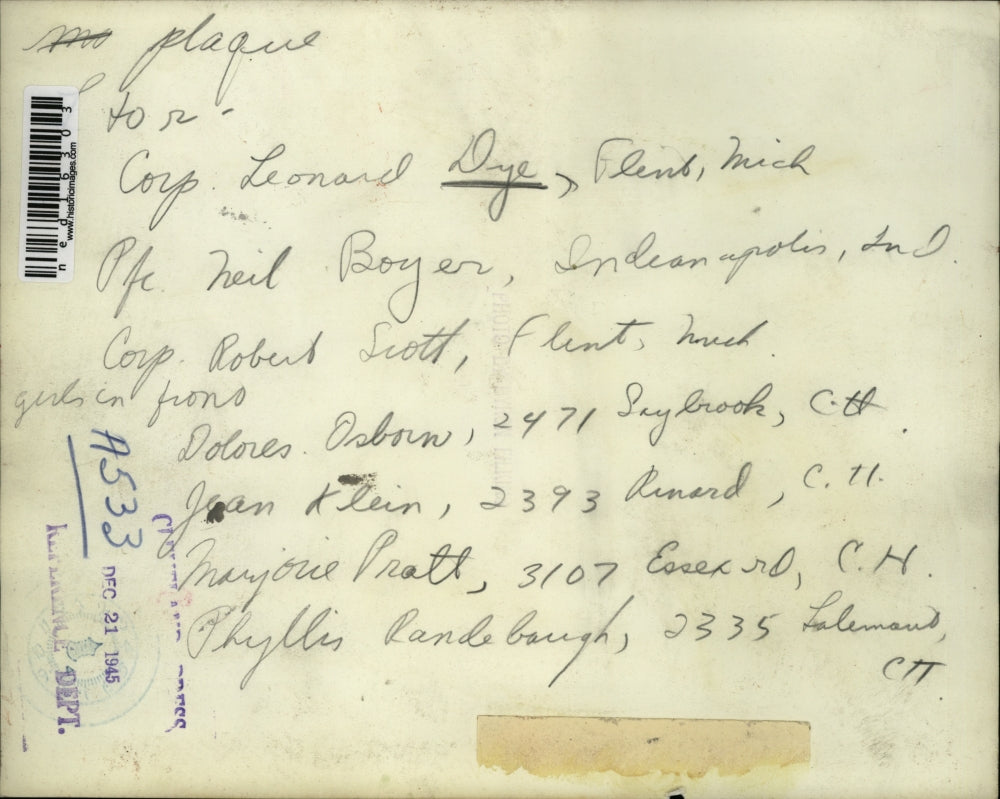 1945 Media Photo Corp Leo Dye, Pfc Neil Boyer,Cpl Rbt Scott,D Osborn