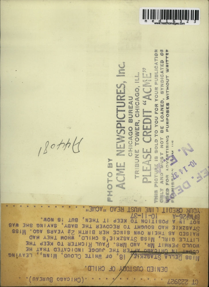 1937 Media Photo Della Staszkie at court in Chicago gave child up for adoption