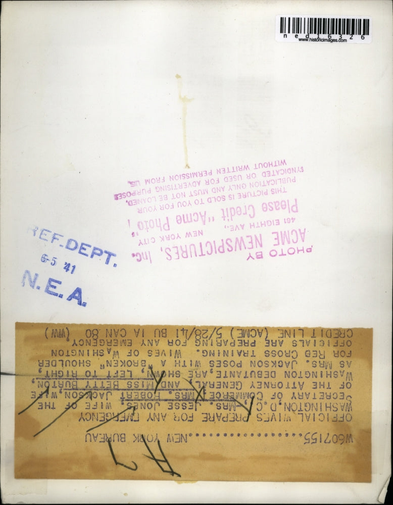 1941 Media Photo Wash DC Mrs Jesse Jones Sec of Commerce wife, Mrs Rbt Jackson