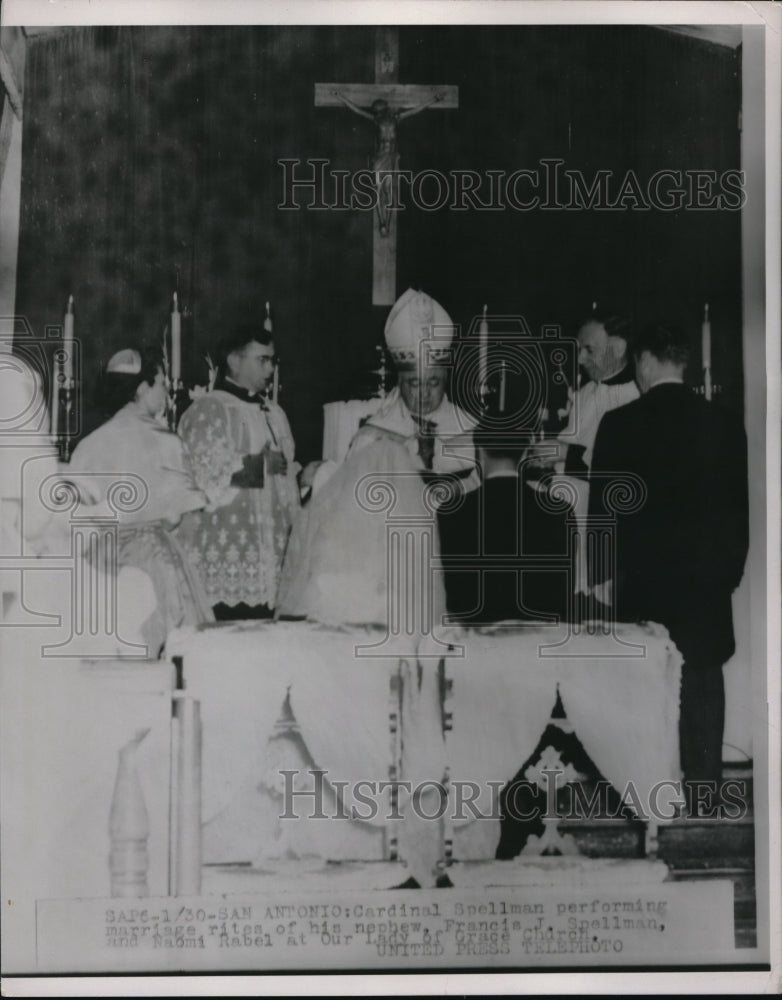 1954 Media Photo Cardinal Spellman Performing Marriage Rites For His Nephew