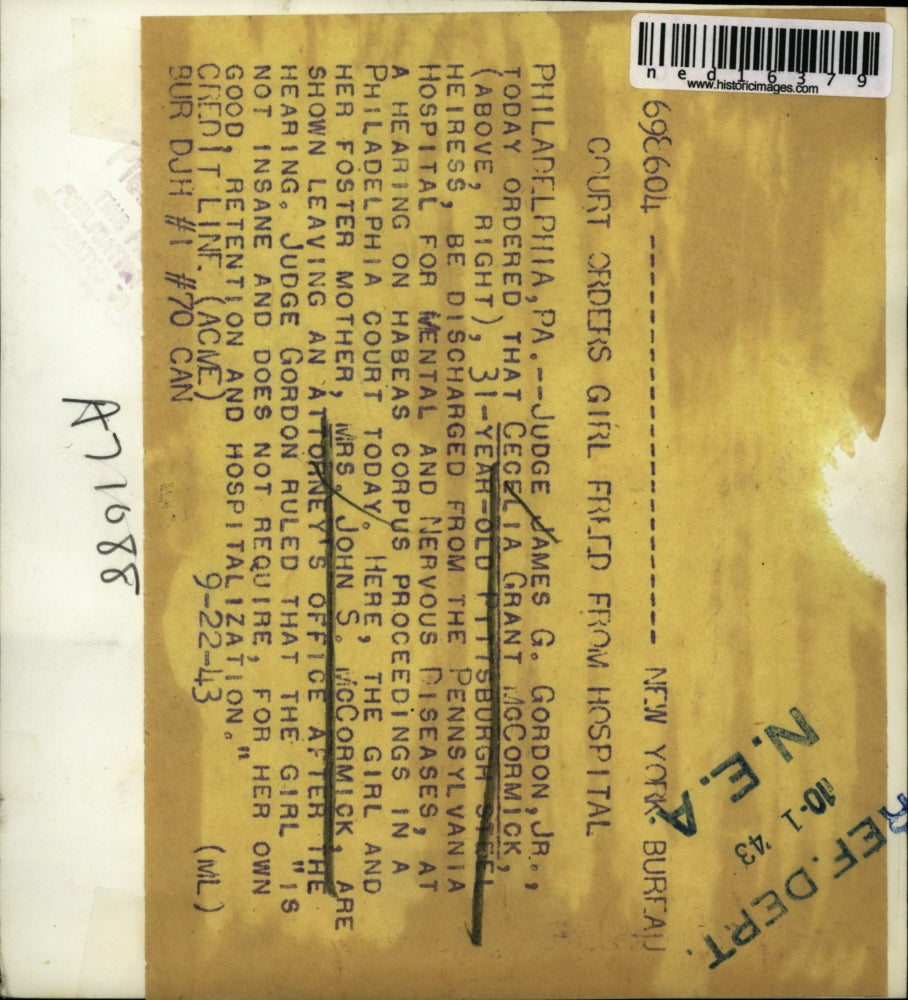 1943 Media Photo Philadelphia Pennsylvania Cecelia Grant McCormick Hospital