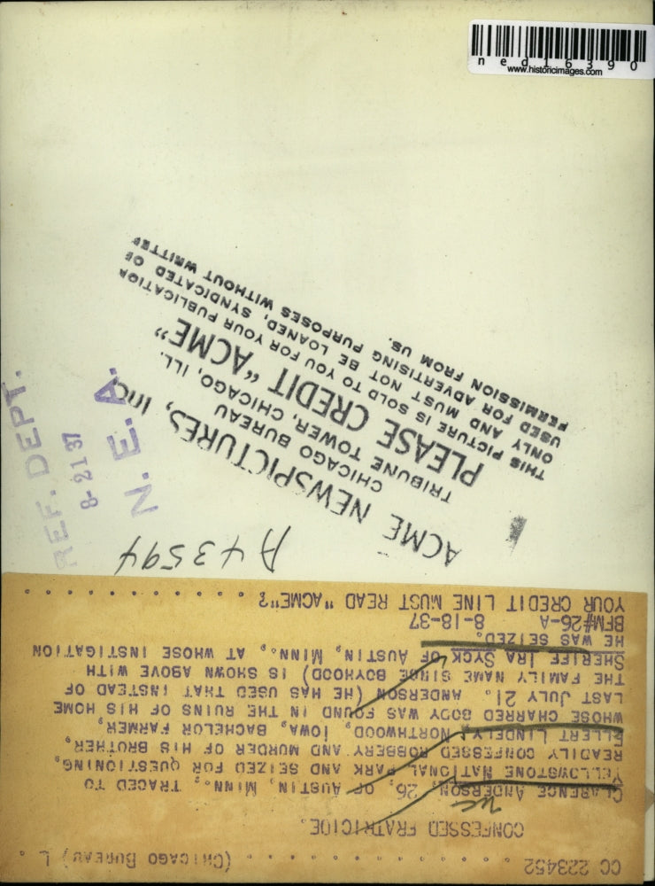 1937 Press Photo Sheriff Ira Syck, Austin NN with murderer Clarence Anderson