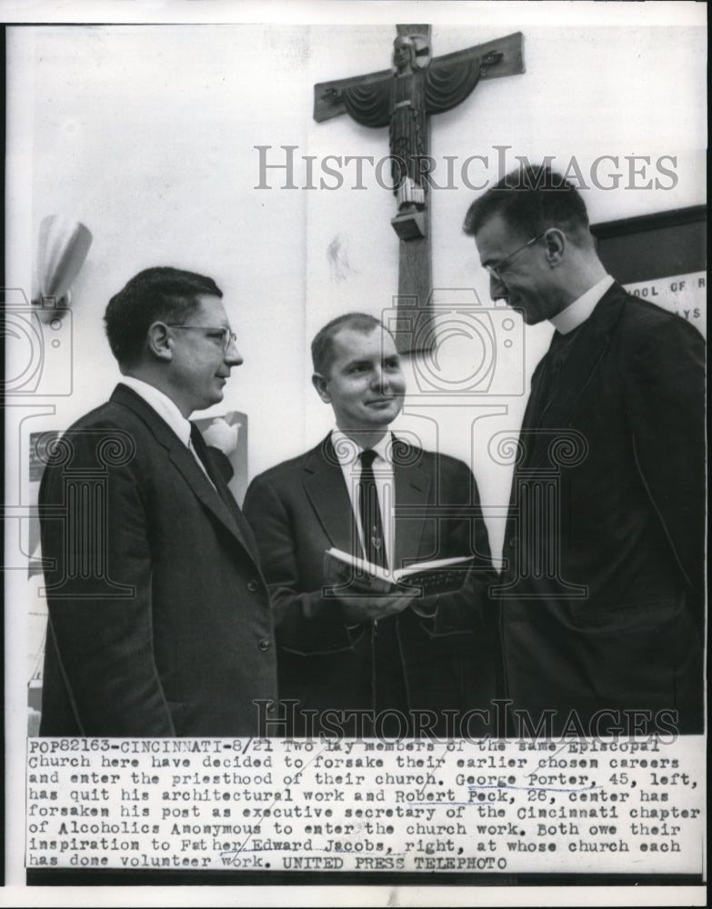 1956 Press Photo George Porter, Robert Peck, and Father Edward Jacobs in Ohio