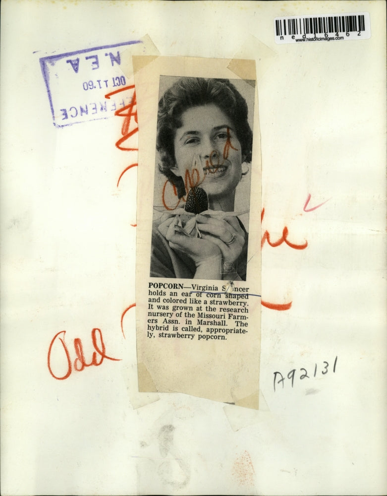 Load image into Gallery viewer, 1960 Media Photo Virginia Spencer holding strawberry popcorn
