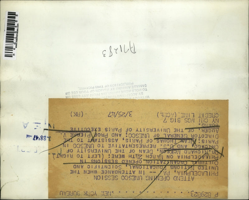 Load image into Gallery viewer, 1947 Media Photo Philadelphia, PA Dr Richard McKeon, Jean Thomas, Pierre V Auger
