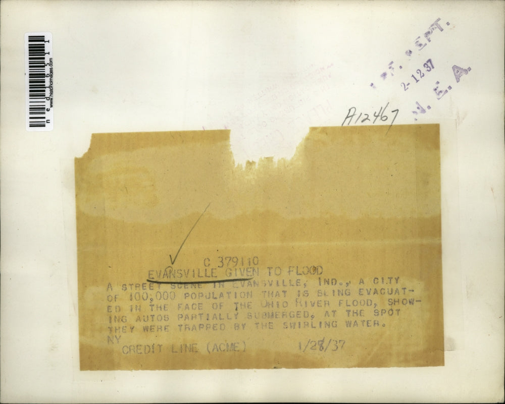 1937 Press Photo Evansville flood damage