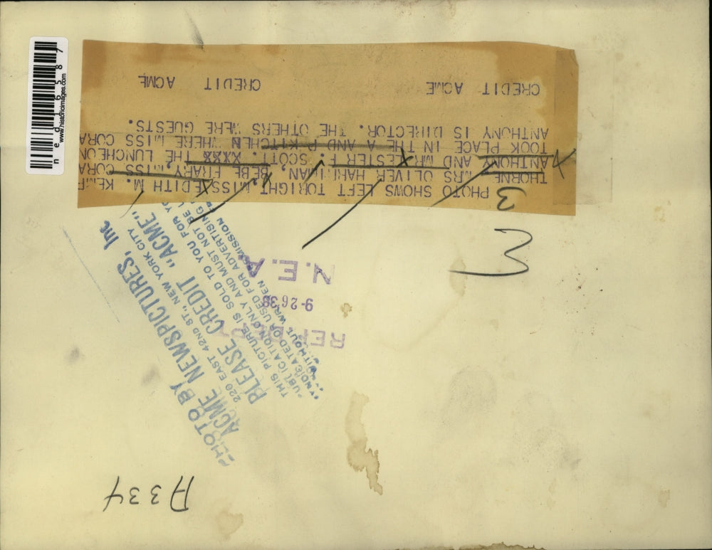 1938 Media Photo Miss Edith M Kemp Thorne, Mrs Oliver Hartman, Beb Frary