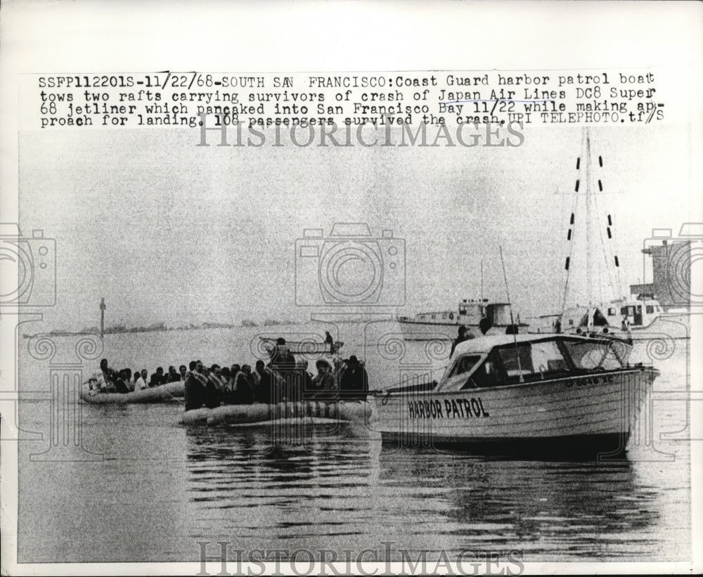 1970 Media Photo San Francisco Harbor Patrol towing survivors from Japan Airline