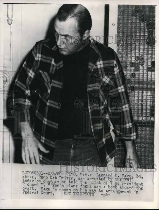 1960 Press Photo Reno, NV Leonard D Sage arrested