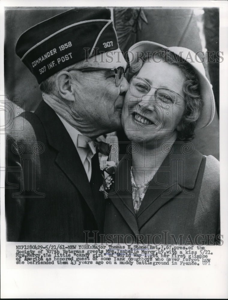 1961 Media Photo New York Thomas E Stone greeting Mrs Tsabelle Mercy