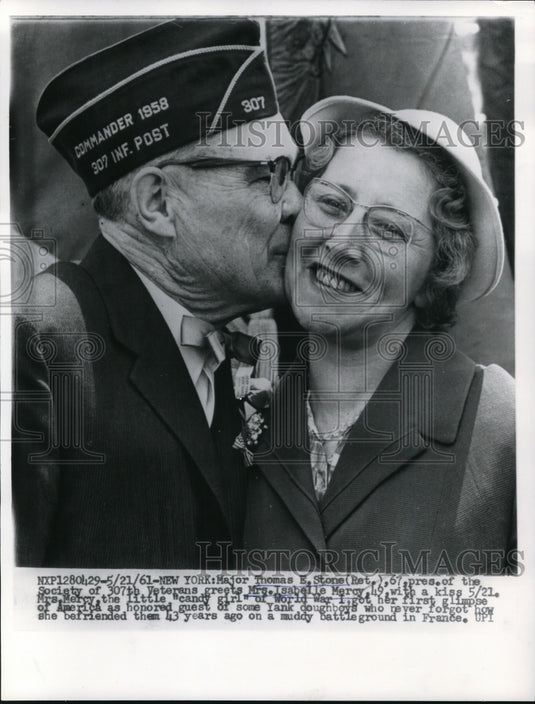 1961 Media Photo New York Thomas E Stone greeting Mrs Tsabelle Mercy