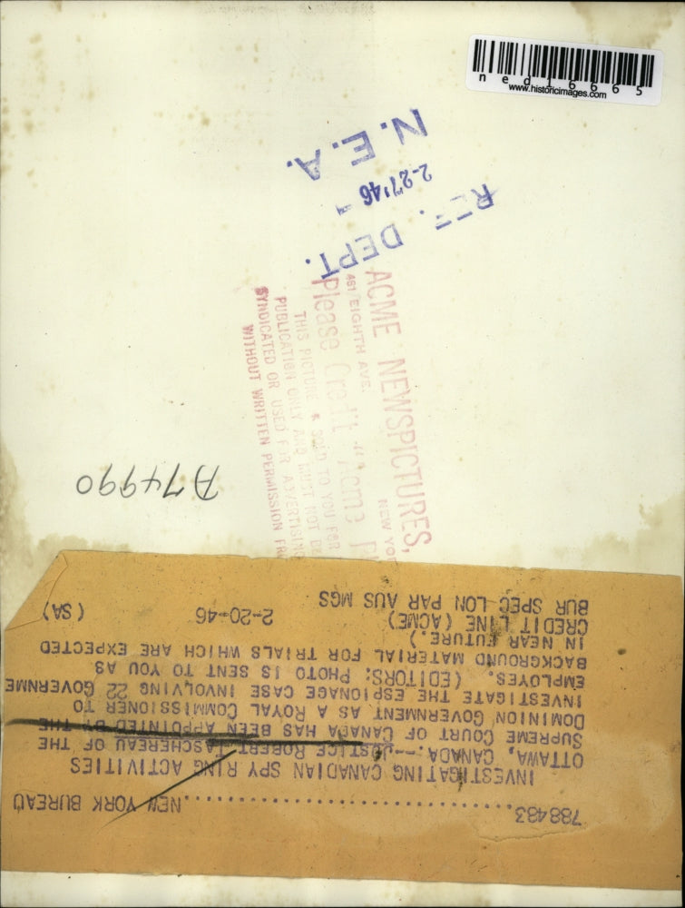 1946 Press Photo Ottowa, Canada Robert Taschereau ruling