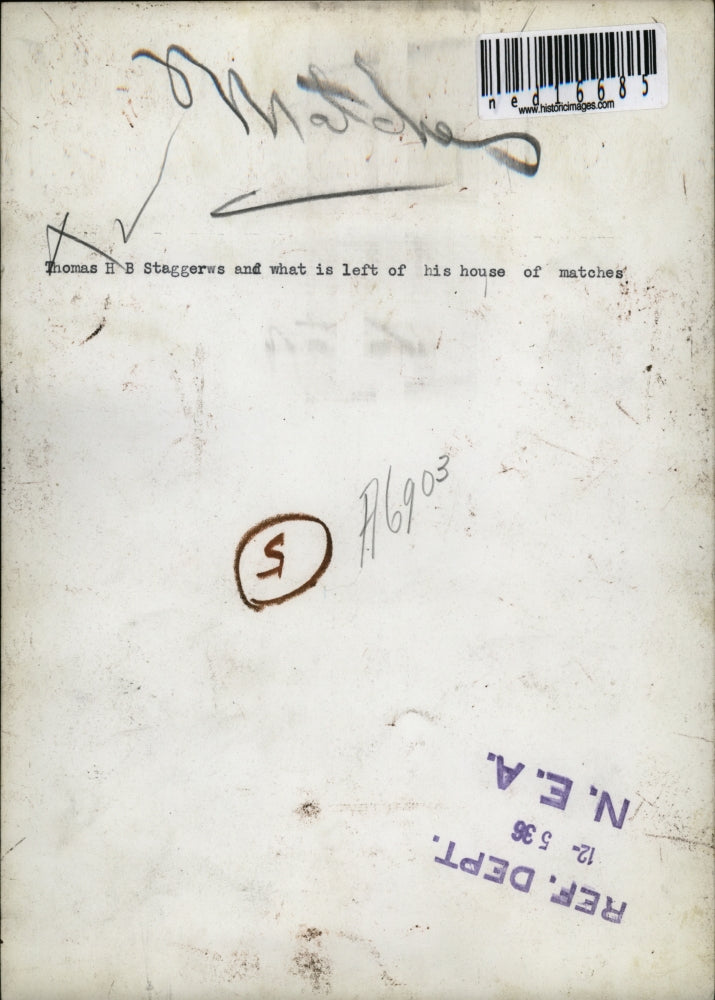 1936 Media Photo Thomas H B Staggers and remnants of house of matches